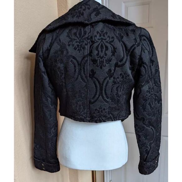 Dracula Clothing Gothic Black Steampunk Coat Jacket Women L Evil Queen Jacquard - Picture 8 of 16